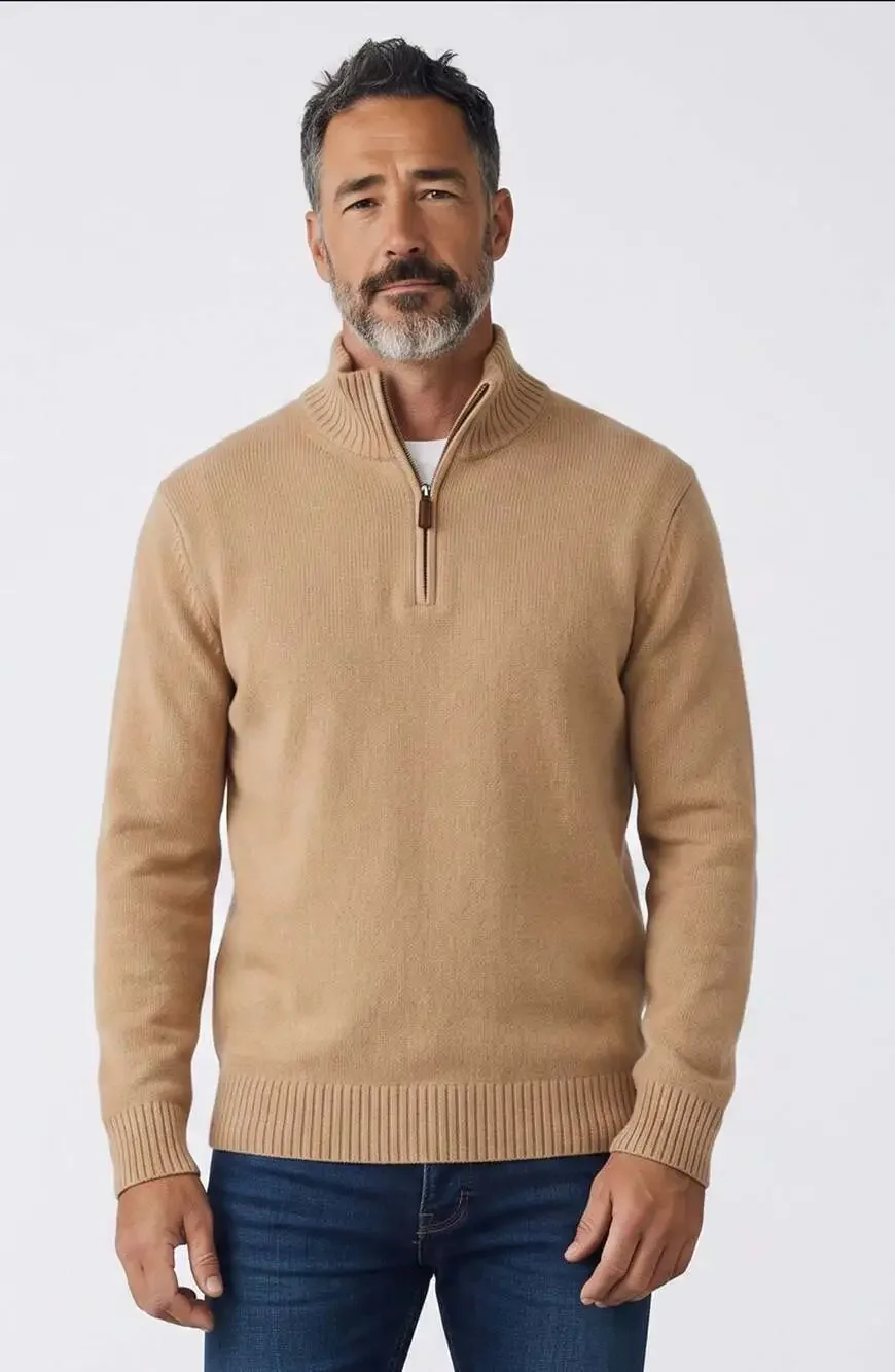 J.Crew 100% Lambswool Quarter Zip Pullover Sweater Tan Medium